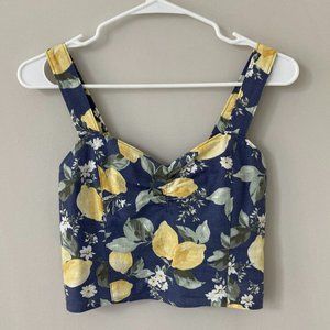 Abercrombie & Fitch - Wide Strap Cinched Linen-Blend Cami in Blue Lemon Print